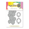 Waffle Flower Craft Die 'Balloon Cluster Die' metal cutting set in its retail packaging, featuring gray balloon cluster and single balloon shapes on a white card with a colorful header.