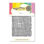 Waffle Flower Craft Die 'Burlap Die' in its retail packaging, featuring a gray metal cutting die set on a white backing card with a colorful header.