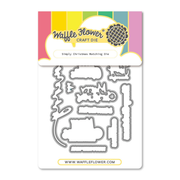 Waffle Flower Craft Die 'Simply Christmas Matching Die' in its retail packaging, featuring silver metal cutting dies on a white backing card with a colorful header.