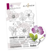 Clear stamp set with floral designs and sentiments on a white background from Altenew called One-Go: Briar Blossoms Stamp Set