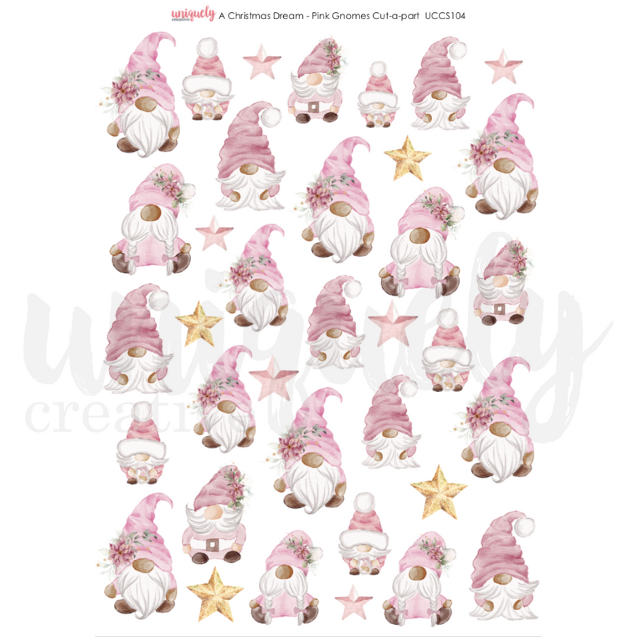 Uniquely Creative - A Christmas Dream Pink Gnomes Cut-a-Part Sheet