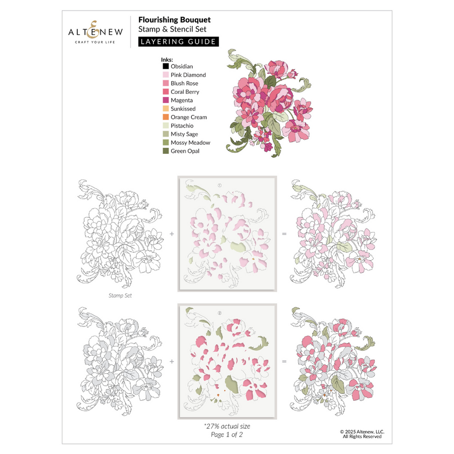 Altenew - Flourishing Bouquet Simple Coloring Stencil Set (4 in 1)