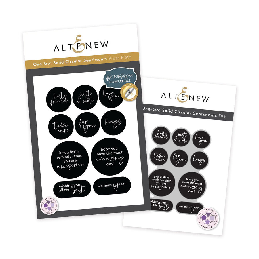Altenew - One-Go: Solid Circular Sentiments including Press Plate set and coordinating dies