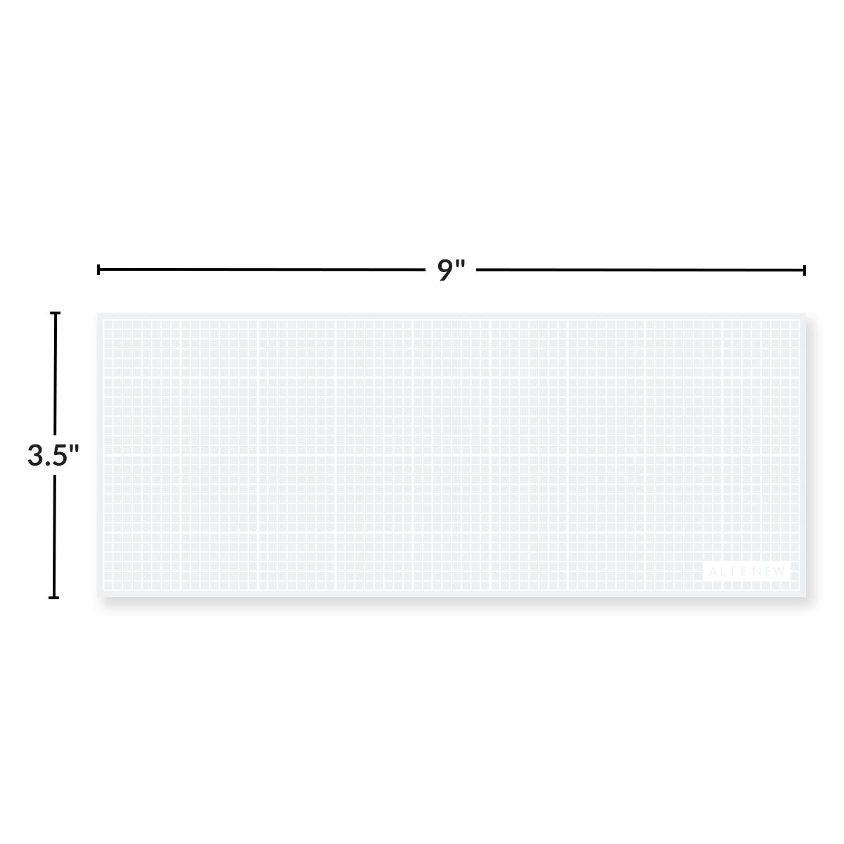 A white grid-patterned mat shown on a light gray background with dimension lines indicating 9 inches by 3.5 inches. Altenew The Original Mini Sticky Mat: 9" x 3.5" (Classic Grid)