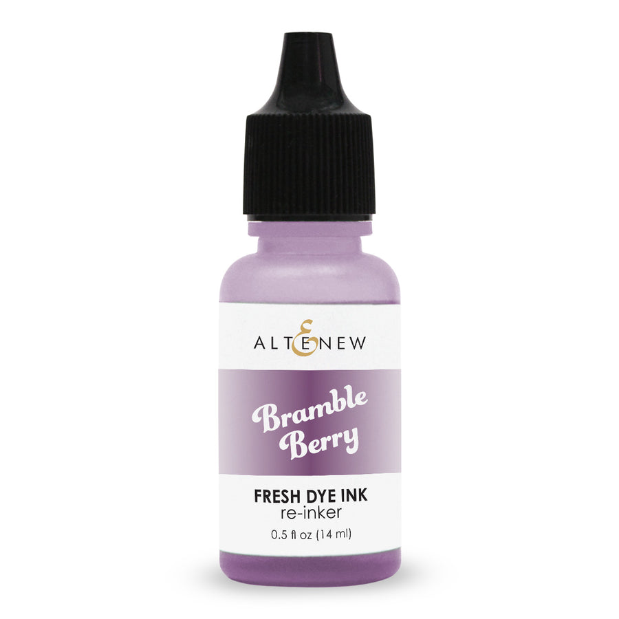 An Altenew Bramble Berry fresh dye ink re-inker bottle with a black cap and a purple and white label, shown on a plain white background.