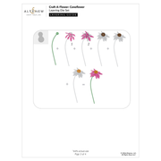 A crafting layering guide page from Altenew titled 'Craft-A-Flower: Coneflower Layering Die Set', showing illustrated steps to build a layered die-cut flower design on a white background.