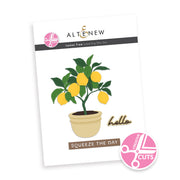 Altenew Lemon Tree Layering Die Set packaging with a potted lemon tree illustration on a white background.
