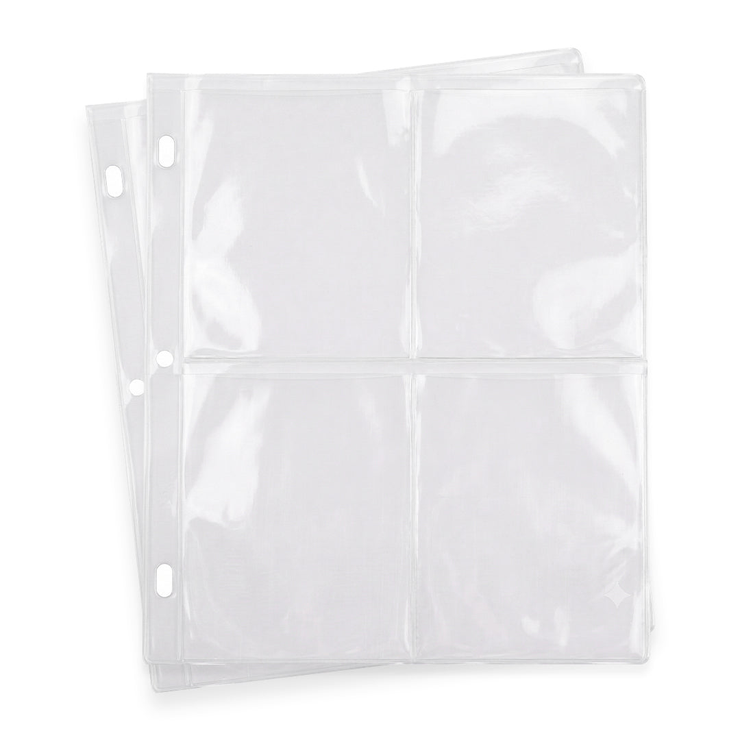 Clear plastic binder sleeves with four windows each, arranged in a stack on a white background. Altenew - A2 Card Dual-Sided Pocket Pages (10 pages per Pack)
