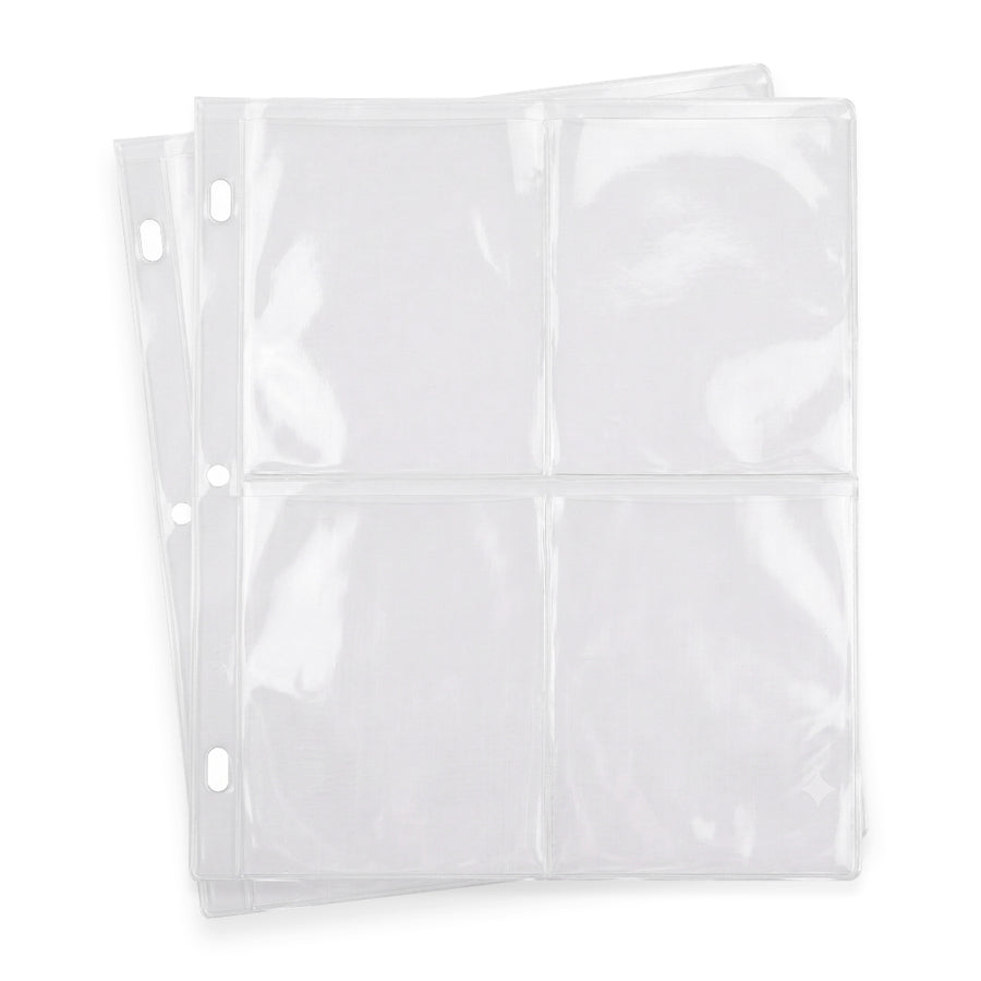 Clear plastic binder sleeves with four windows each, arranged in a stack on a white background. Altenew - A2 Card Dual-Sided Pocket Pages (10 pages per Pack)