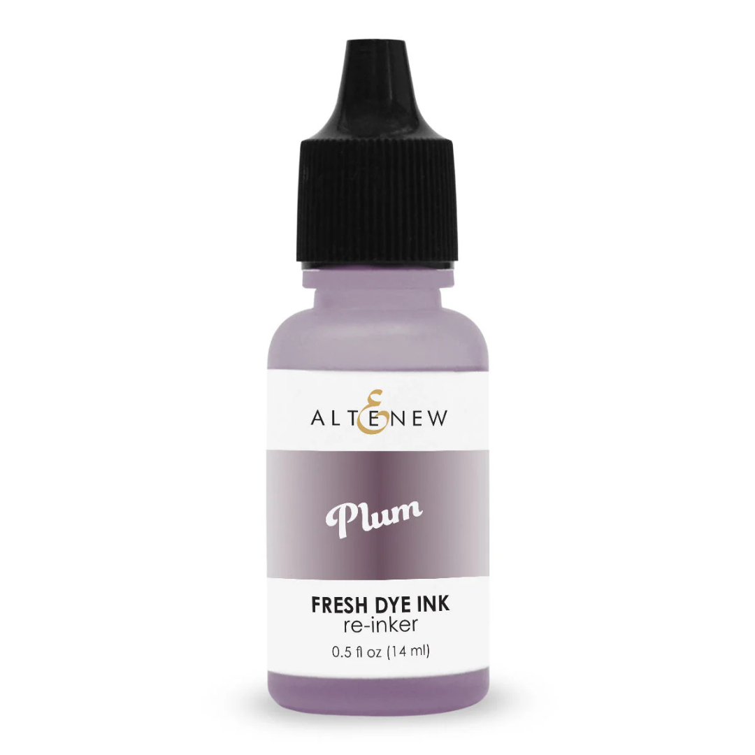 Bottle of Altenew Plum Fresh Dye Ink re-inker on a white background