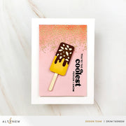 Handmade greeting card with ice cream popsicle design and text on a pink background, featuring the brand 'Altenew'. Altenew Mini Delight: Sweet Popsicles Stamp & Die Set card ideas