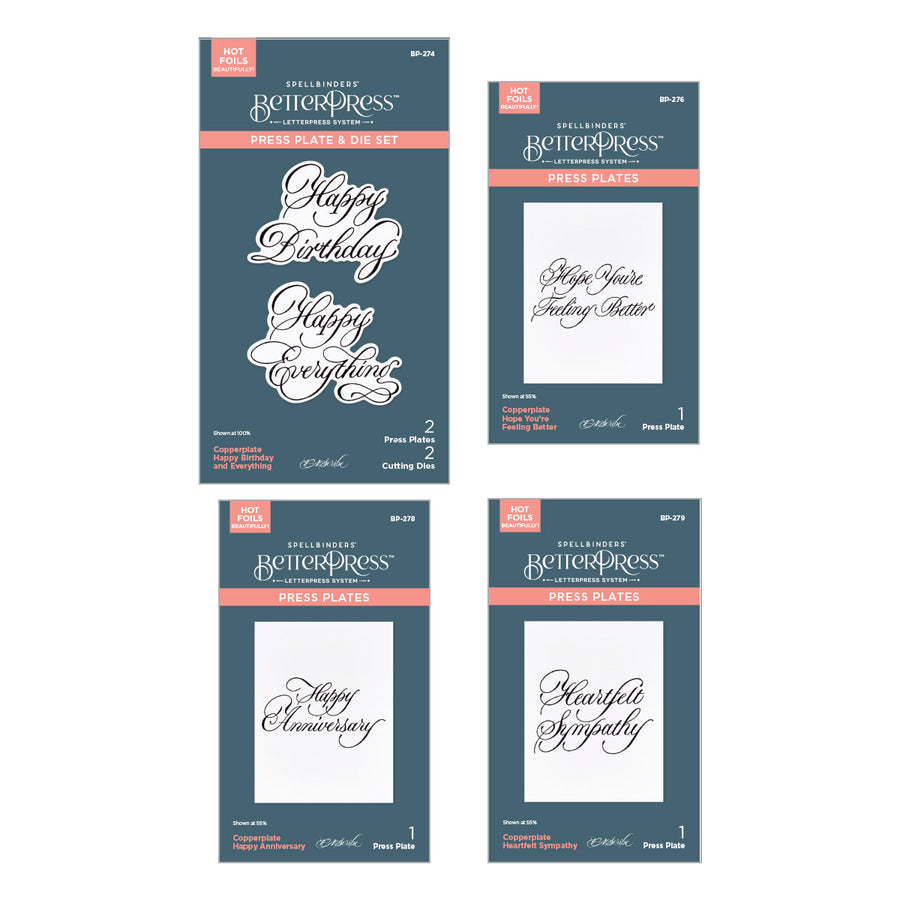 Spellbinders - BetterPress Copperplate Happy Everything Sentiments Bundle