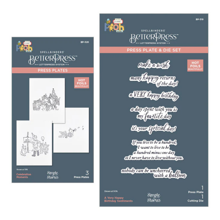 Spellbinders - Say Cheese Classic Pooh Birthday BetterPress Bundle  from the Say Cheese Classic Pooh Birthday Collection by Simple Stories