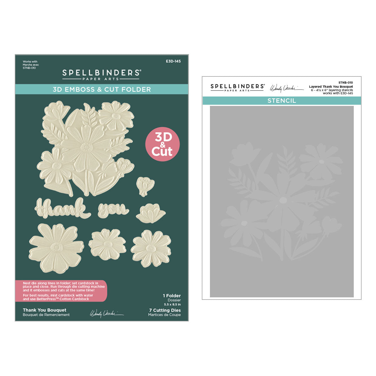 Spellbinders - Thank You Bouquet 3D Folder and Stencil Bundle from the Tabbed Classics Collection by Wendy Vecchi