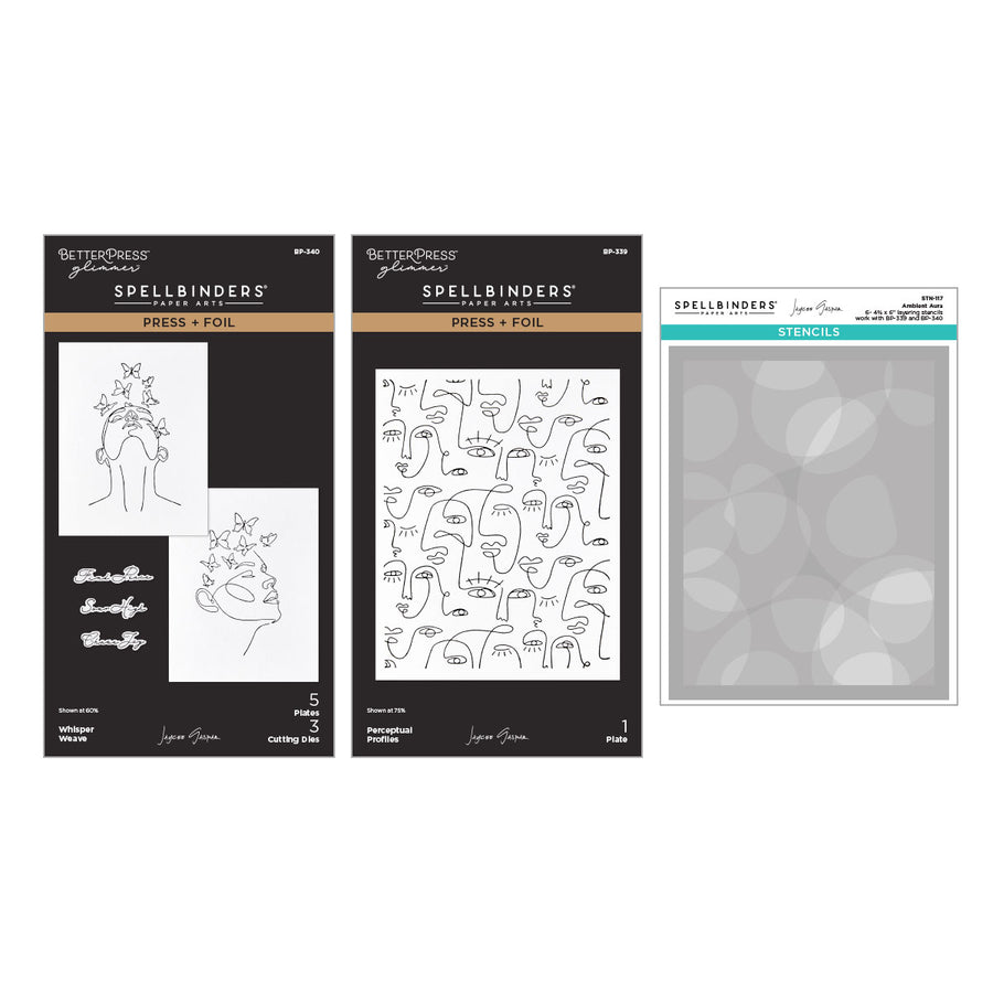 Spellbinders - All My Senses Faces Press + Foil Plates and Stencil Bundle by Jaycee Gaspar