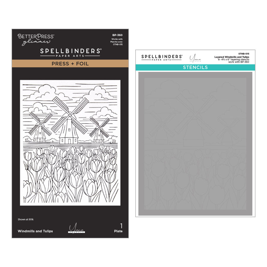 Spellbinders - Windmills and Tulips Press + Foil Plate and Stencil Bundle by Yana Smakula