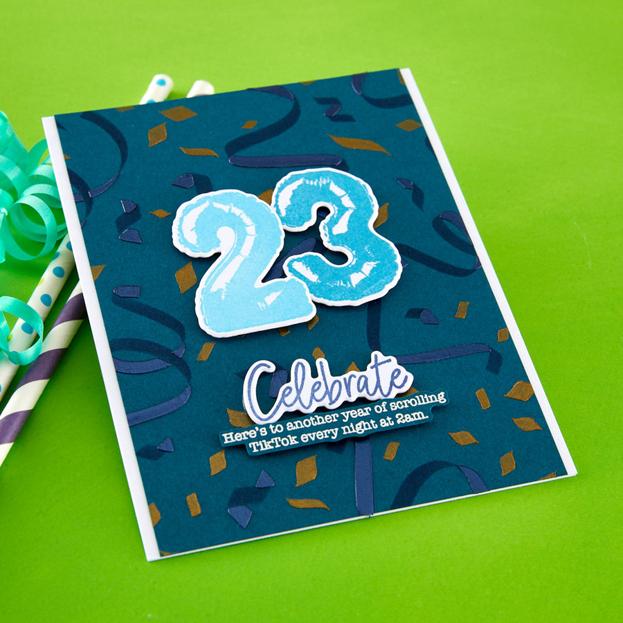 Spellbinders - Number Balloons Cling Rubber Stamp and Die Bundle by Simon Hurley