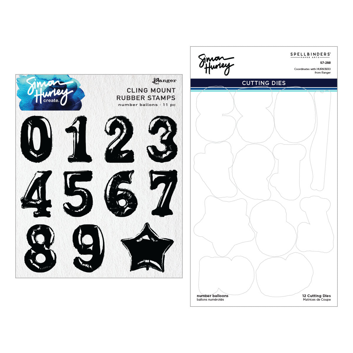 Spellbinders - Number Balloons Cling Rubber Stamp and Die Bundle by Simon Hurley