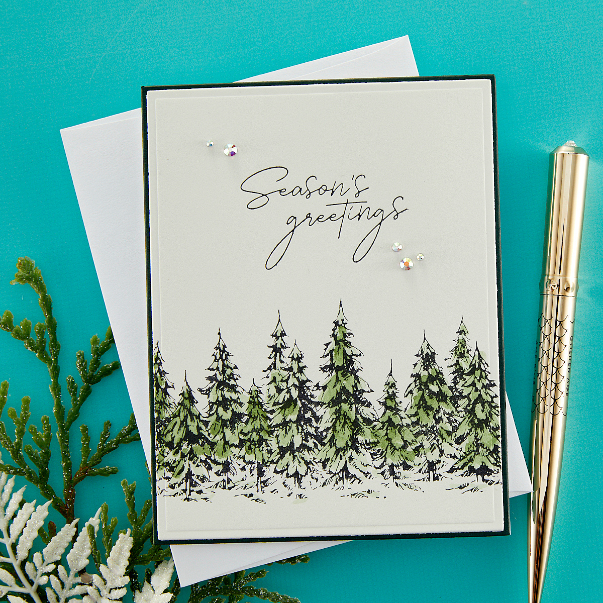 Spellbinders - Seasons Greetings Evergreens Press Plate & Die Set from the More BetterPress Christmas Collection