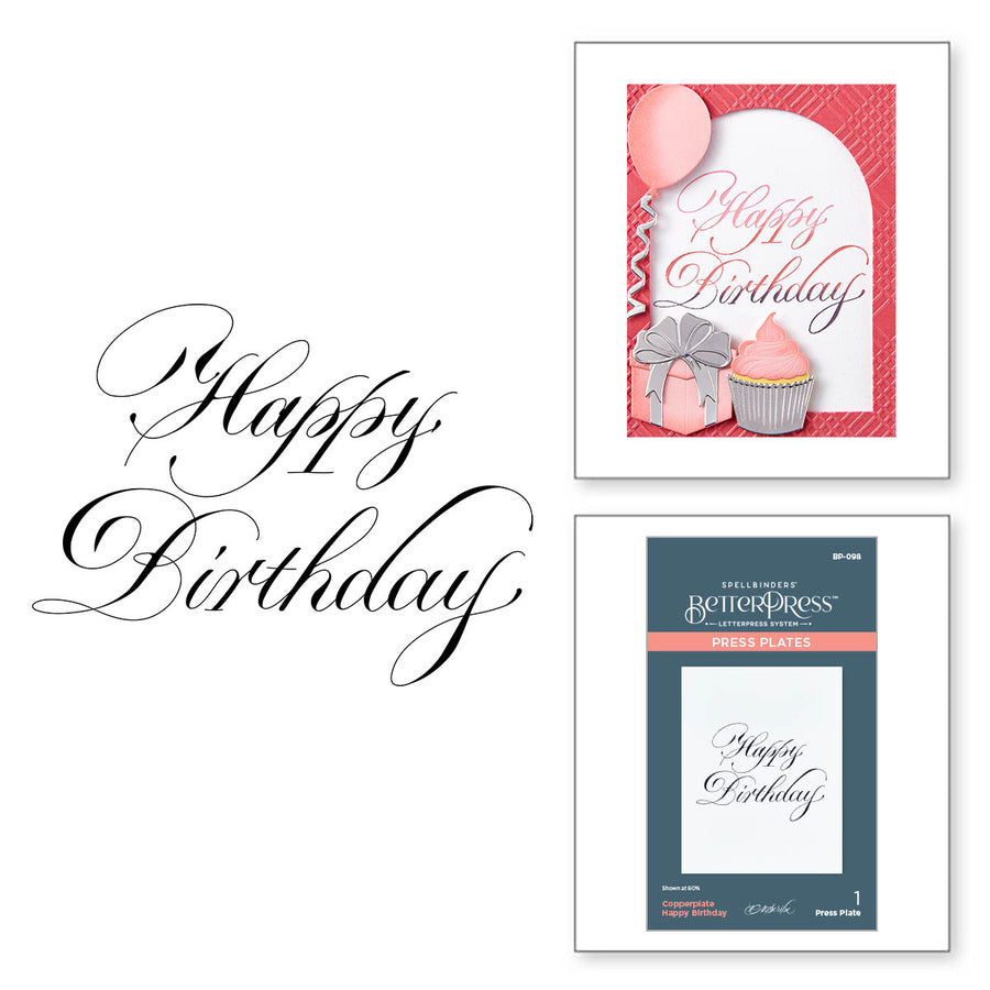 Spellbinders - Copperplate Happy Birthday Press Plate from the Copperplate Everyday Sentiments Collection by Paul Antonio