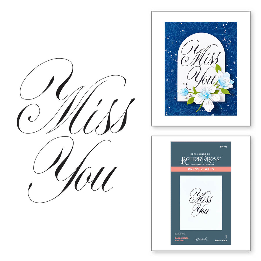 Spellbinders - Copperplate Miss You Press Plate from the Copperplate Everyday Sentiments Collection by Paul Antonio