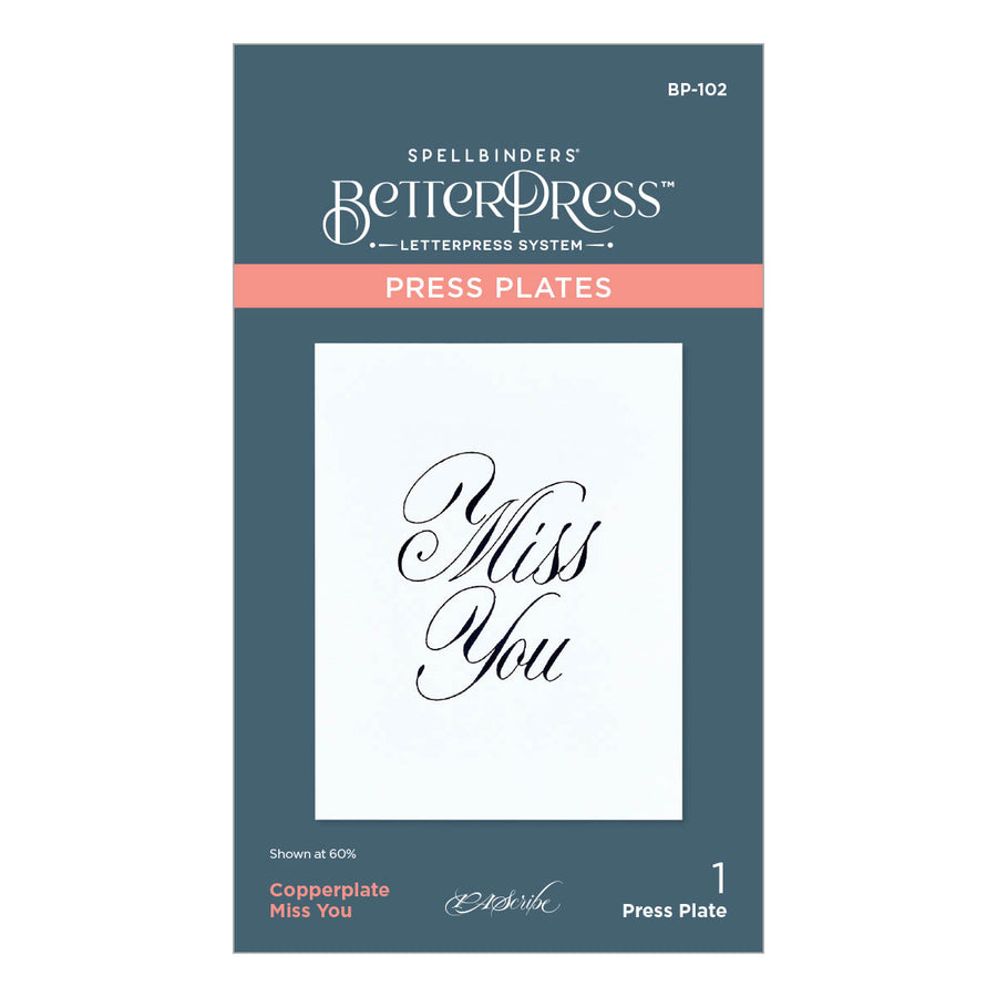 Spellbinders - Copperplate Miss You Press Plate from the Copperplate Everyday Sentiments Collection by Paul Antonio