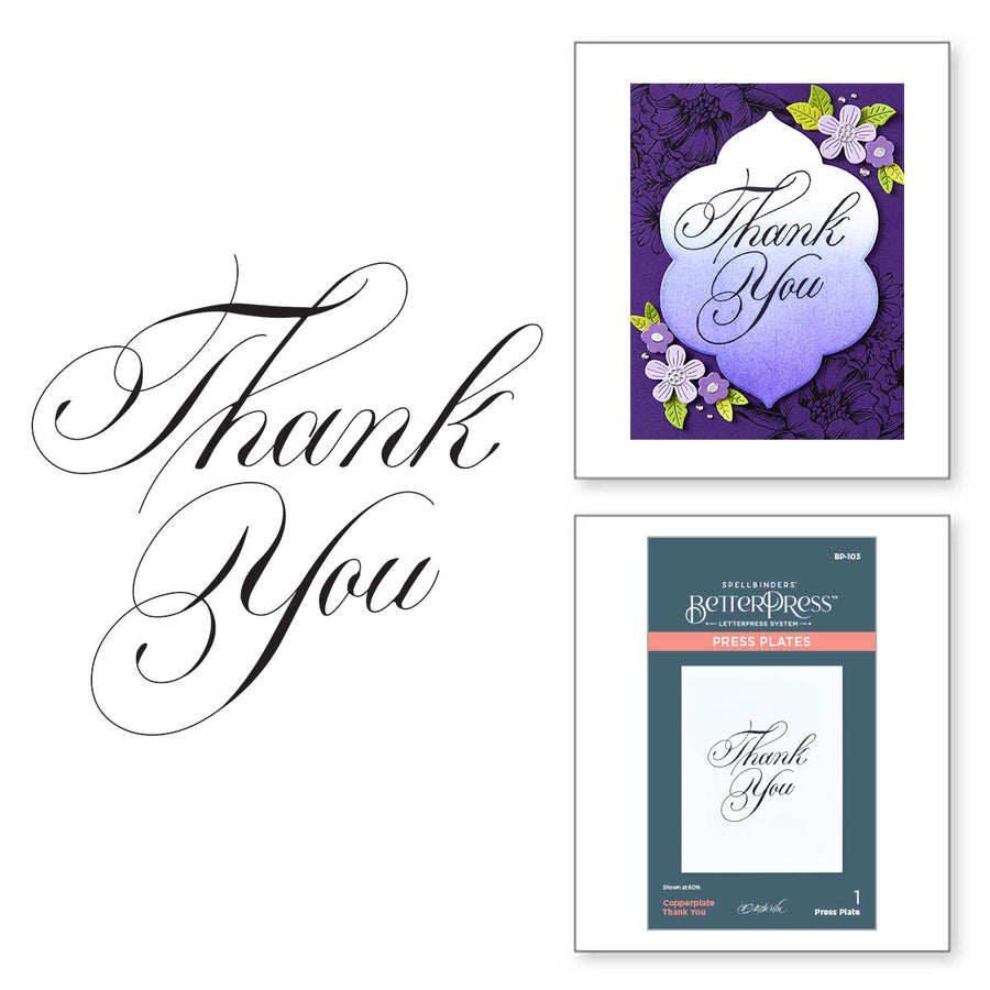Spellbinders - Copperplate Thank You Press Plate from the Copperplate Everyday Sentiments Collection by Paul Antonio