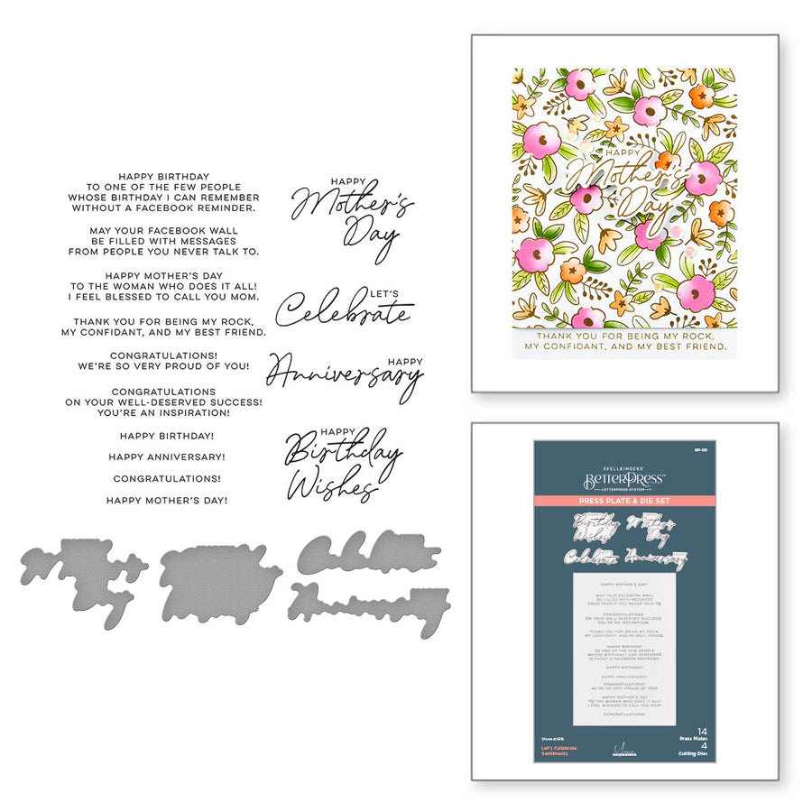 Spellbinders - Let's Celebrate Sentiments Press Plate & Die Set from the Let's Celebrate Collection by Yana Smakula