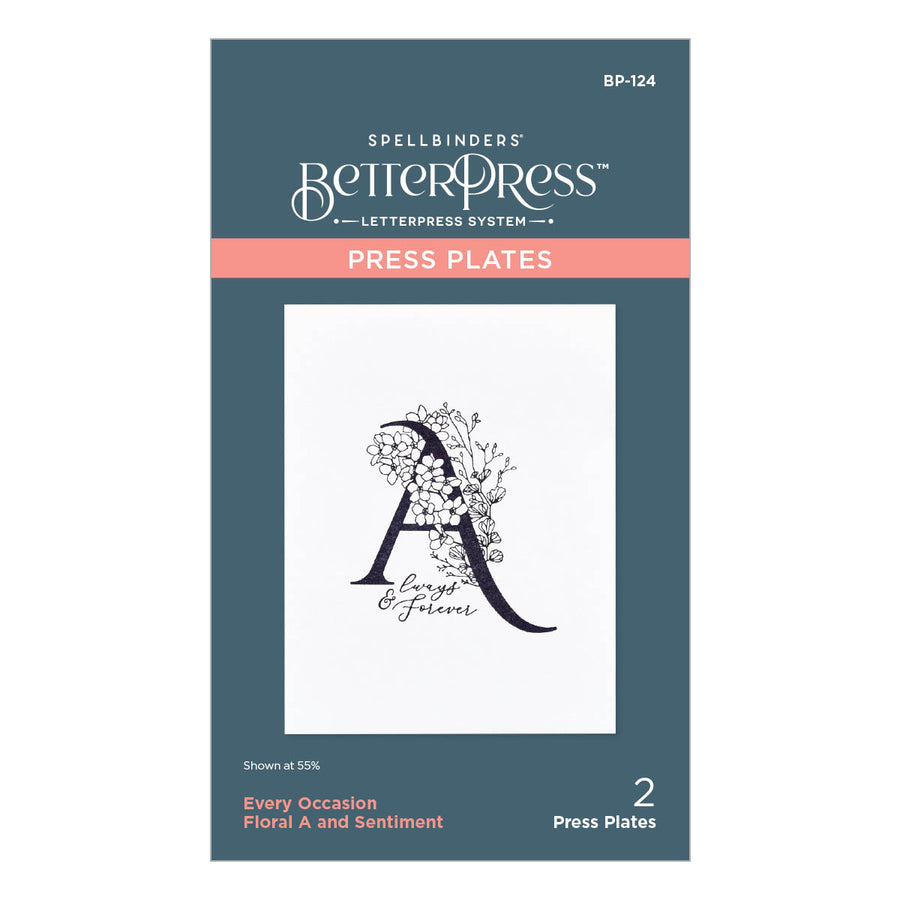 Spellbinders - Floral A and Sentiment Press Plate from the Every Occasion Floral Alphabet Collection
