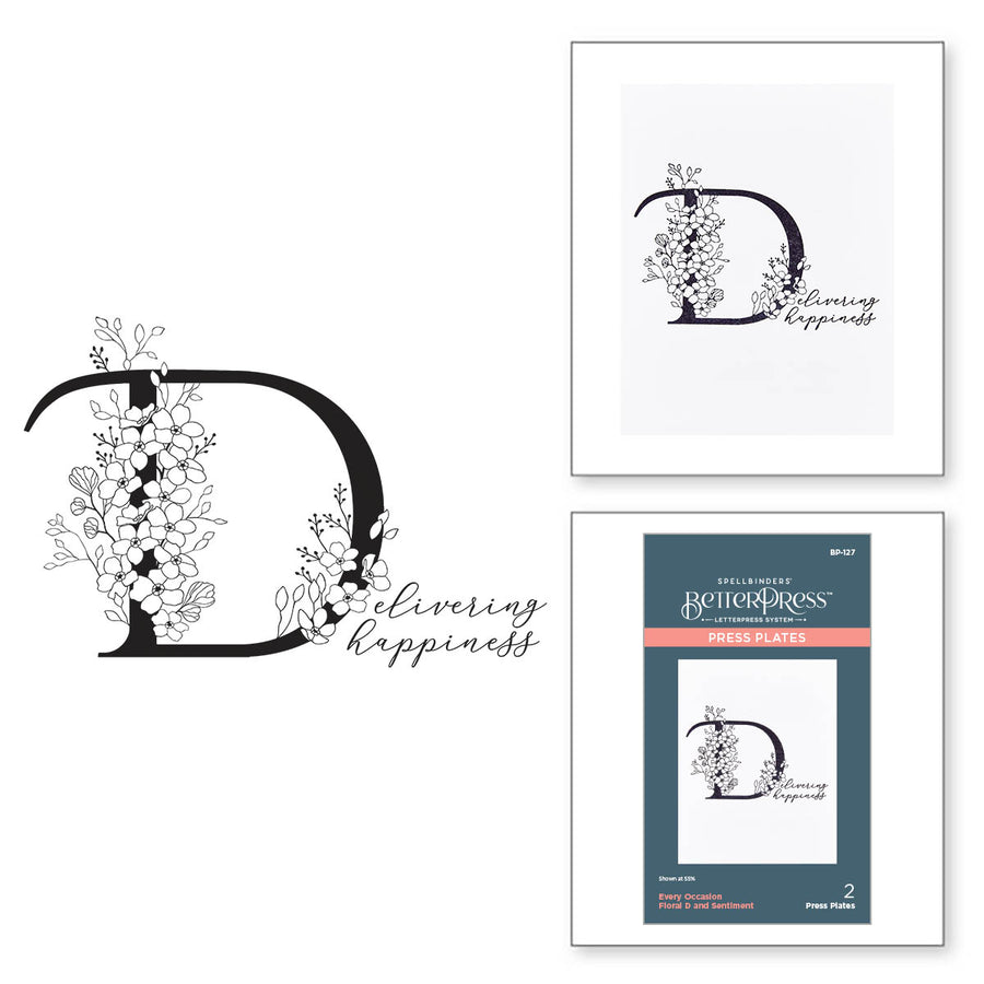 Spellbinders - Floral D and Sentiment Press Plate from the Every Occasion Floral Alphabet Collection