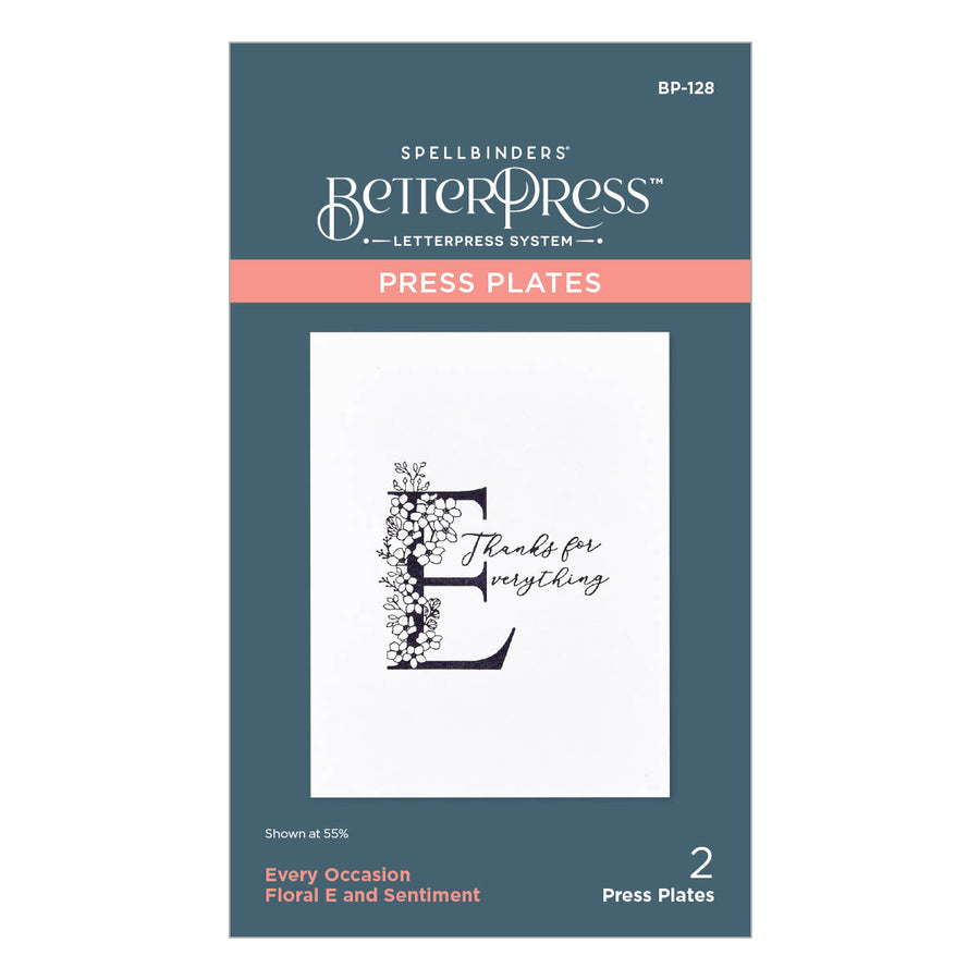 Spellbinders - Floral E and Sentiment Press Plate from the Every Occasion Floral Alphabet Collection
