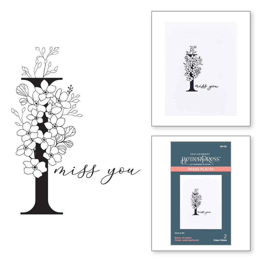 Spellbinders - Floral I and Sentiment Press Plate from the Every Occasion Floral Alphabet Collection