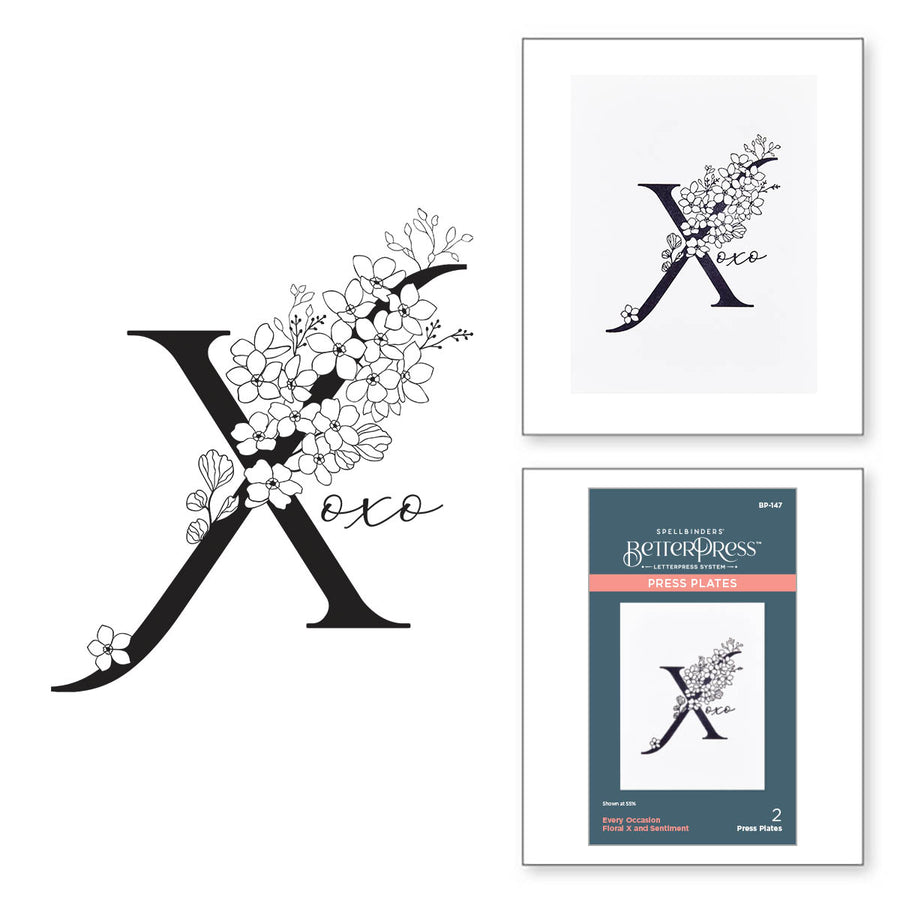 Spellbinders - Floral X and Sentiment Press Plate from the Every Occasion Floral Alphabet Collection