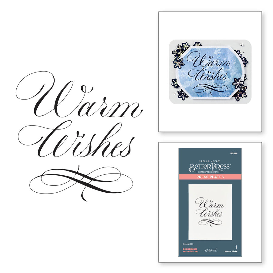 Spellbinders - Copperplate Warm Wishes Press Plate from the Copperplate Holiday Sentiments Collection by Paul Antonio