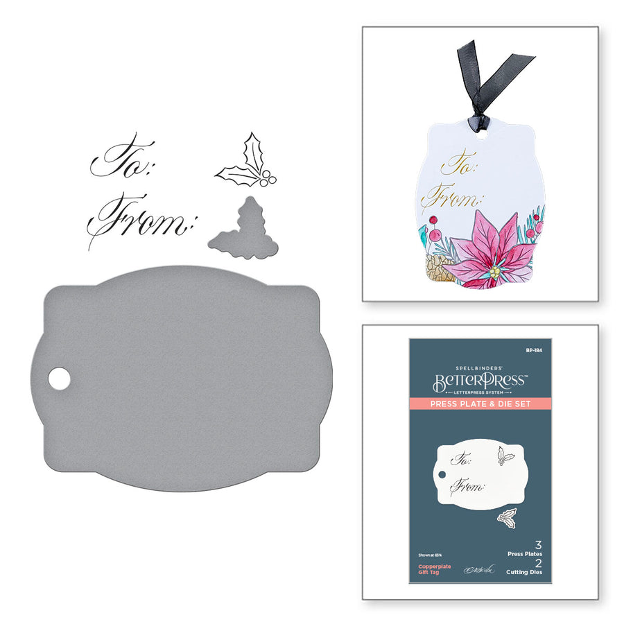 Spellbinders - Copperplate Gift Tag Press Plate & Die Set from the Copperplate Holiday Sentiments Collection by Paul Antonio