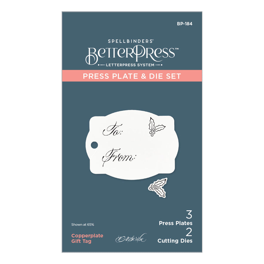 Spellbinders - Copperplate Gift Tag Press Plate & Die Set from the Copperplate Holiday Sentiments Collection by Paul Antonio