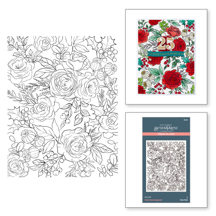 Spellbinders - Winter Rose Background Press Plate from the Handmade Holidays Collection