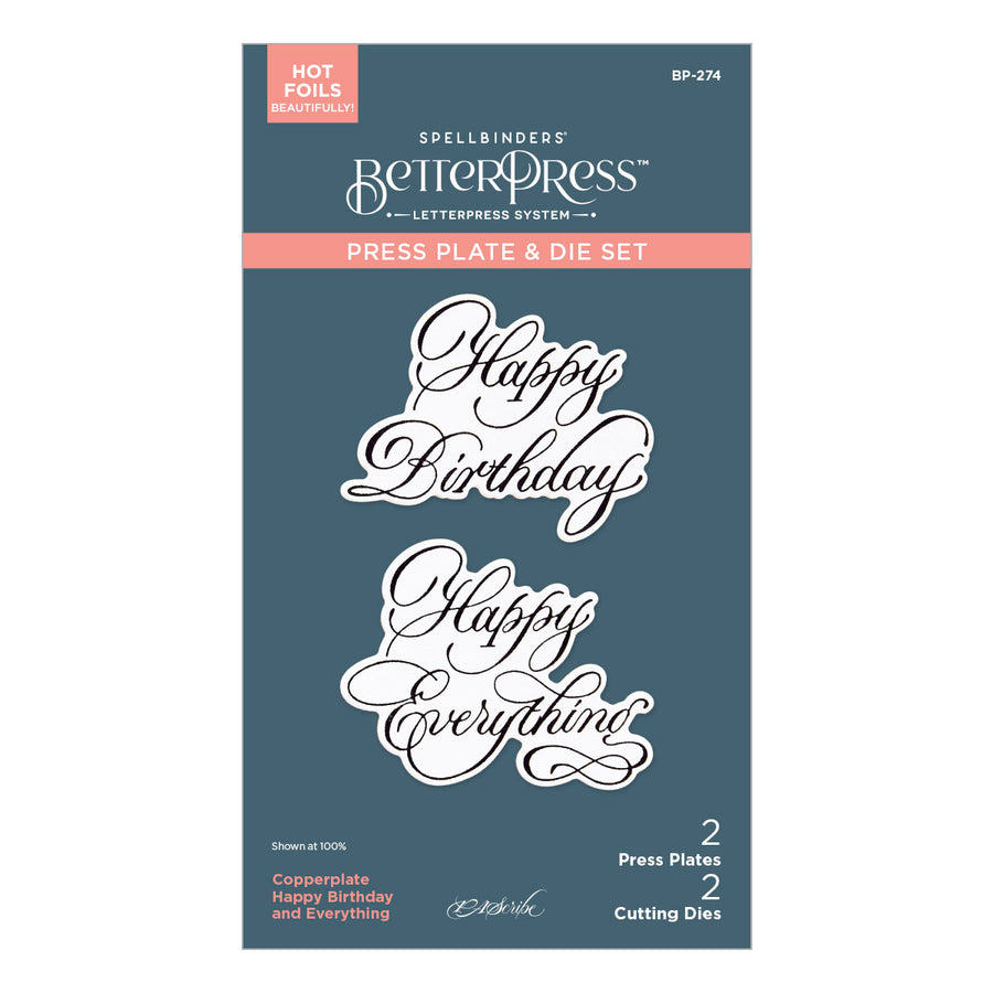 Spellbinders - Copperplate Happy Birthday and Everything BetterPress Plate & Die Set from the Copperplate Happy Everything Sentiments Collection by Paul Antonio