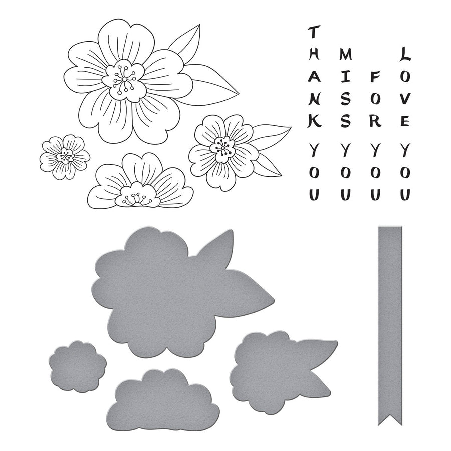 Spellbinders - Blossoms & Sentiments BetterPress Plate & Die Set from the Spring in Kyoto Collection by Alex Syberia Designs