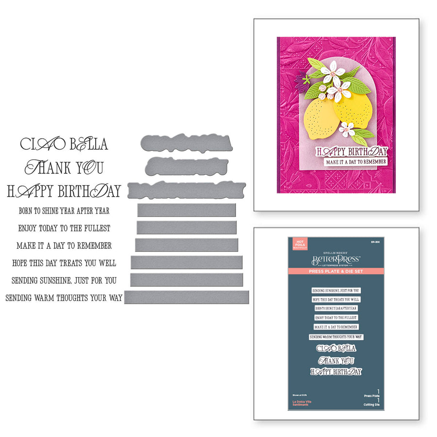 Spellbinders - La Dolce Vita Sentiments BetterPress Plate & Die Set from the La Dolce Vita Collection