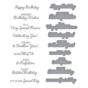 Spellbinders - Birthday Wishes Sentiments BetterPress Plate & Die Set from the Texture & Foliage Collection by Suzanne Hue