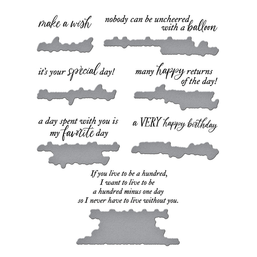Spellbinders - A Very Happy Birthday Sentiments Press Plate & Die Set from the Say Cheese Classic Mouse Collection