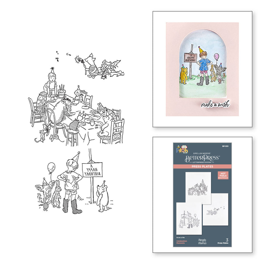 Spellbinders - Celebration Moments Press Plates from the Say Cheese Classic Pooh Birthday Collection by Simple Stories