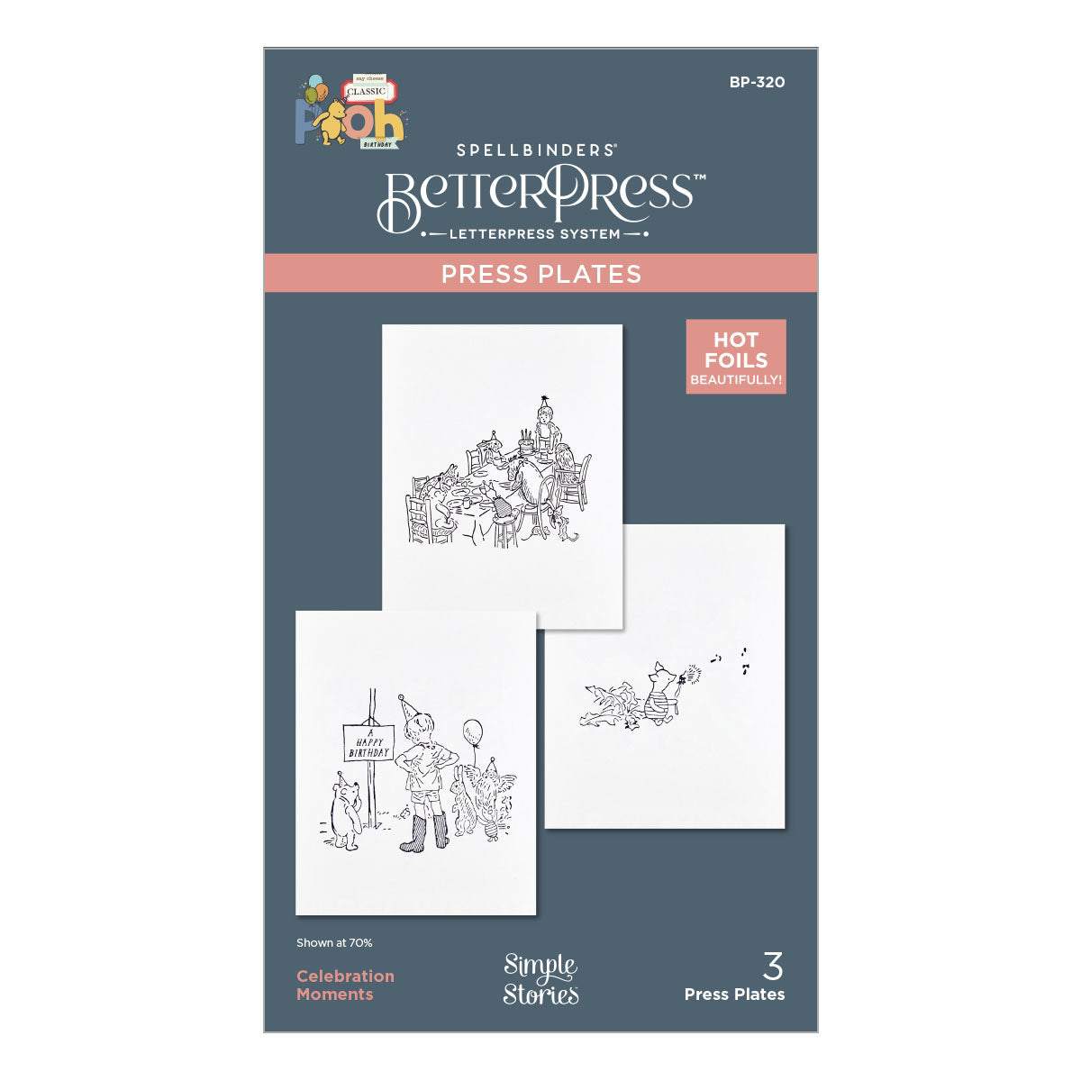 Spellbinders - Celebration Moments Press Plates from the Say Cheese Classic Pooh Birthday Collection by Simple Stories