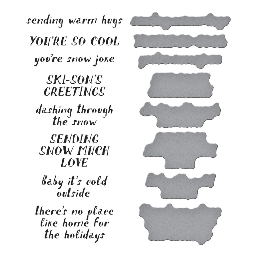 Spellbinders - Ski-son's Greetings Sentiments BetterPress Plate & Die Set from the Ski-son's Greetings Collection by Simon Hurley