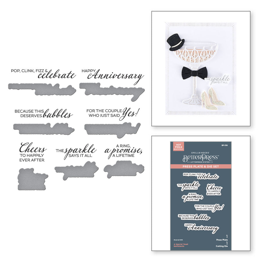 Spellbinders - A Special Toast Sentiments BetterPress Plate & Die Set from the Happier Hour Collection