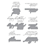 Spellbinders - Sip Sip Ole Sentiments BetterPress Plate & Die Set from the Happier Hour Collection