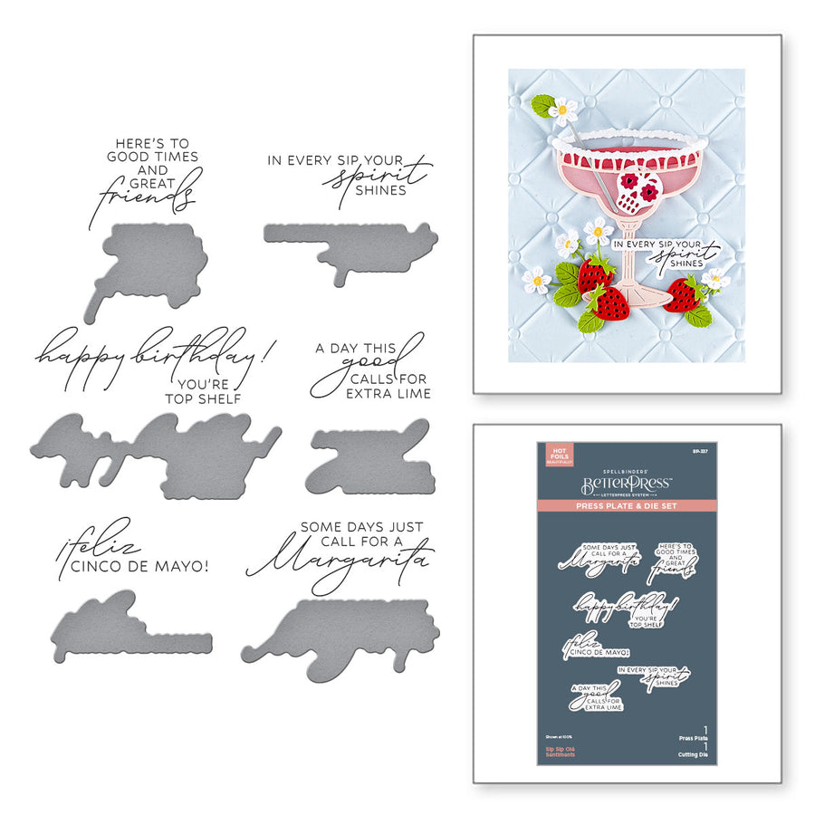 Spellbinders - Sip Sip Ole Sentiments BetterPress Plate & Die Set from the Happier Hour Collection