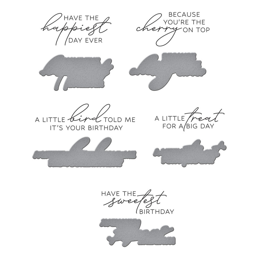 Spellbinders - Fountain Wishes Sentiments BetterPress Plate & Die Set from the Happier Hour Collection