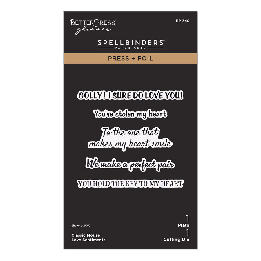 Spellbinders - Classic Mouse Love Sentiments Press + Foil Plate & Die Set